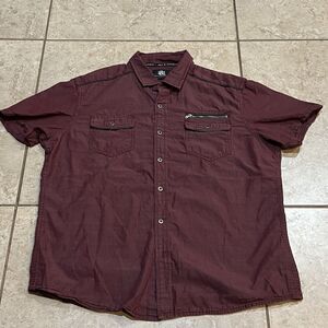 Rock & Republic Button Up Shirt Men’s Size Large Red Maroon Short‎ Sleeve